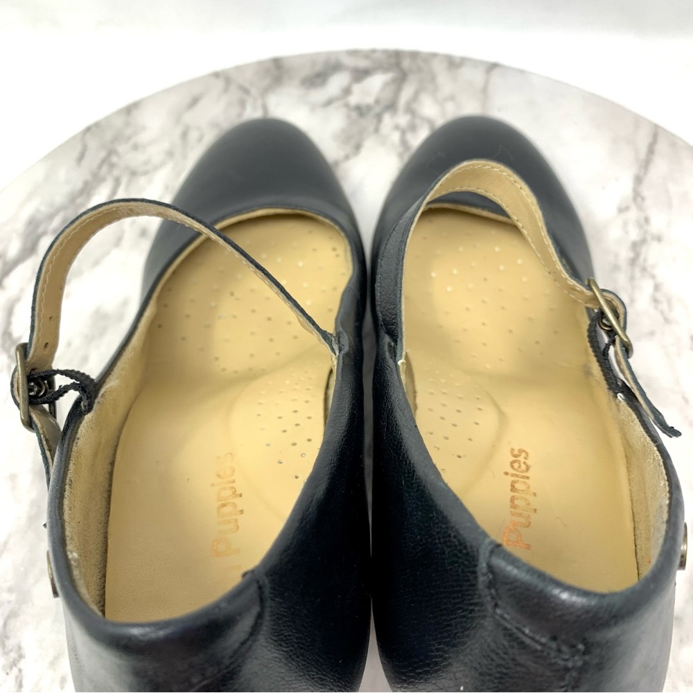 Vintage Hush Puppies Black Leather Mary Jane Comfort Heels 7.5 Classic Coquette - Picture 11 of 15